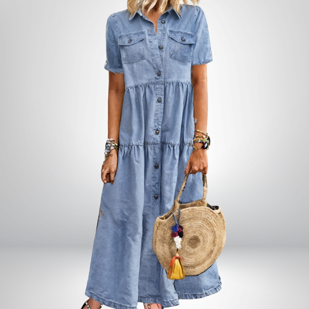 Jeanina® | Abito in Denim Morbido con Bottoni