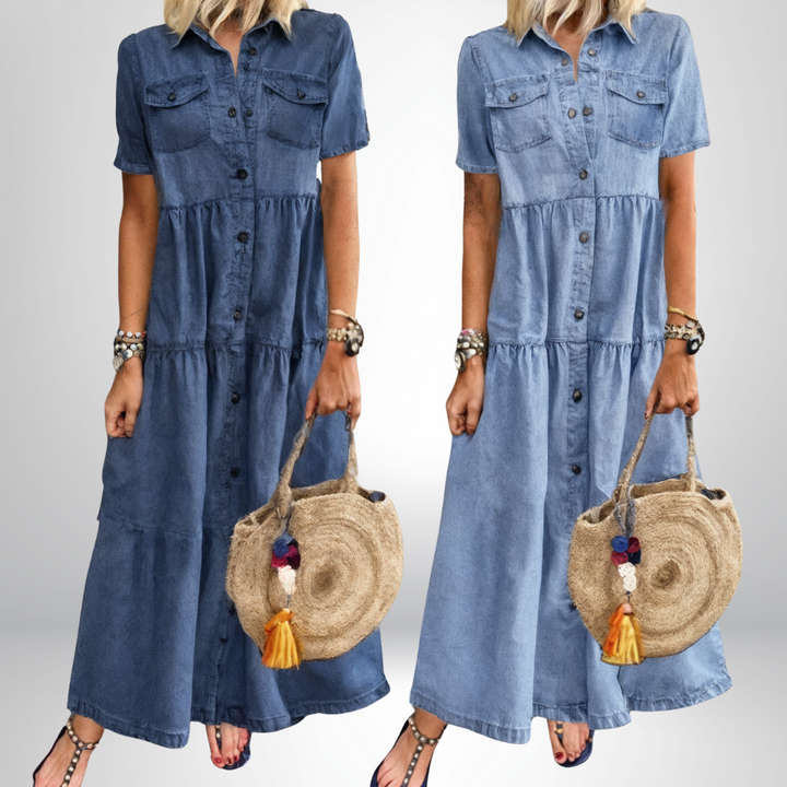 Jeanina® | Abito in Denim Morbido con Bottoni