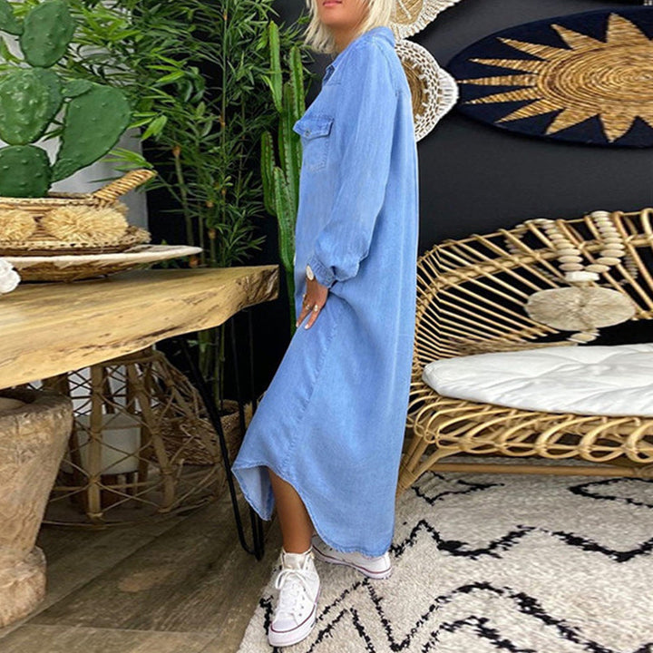 Jeanina™ Abito Maxi in Denim a Maniche Lunghe