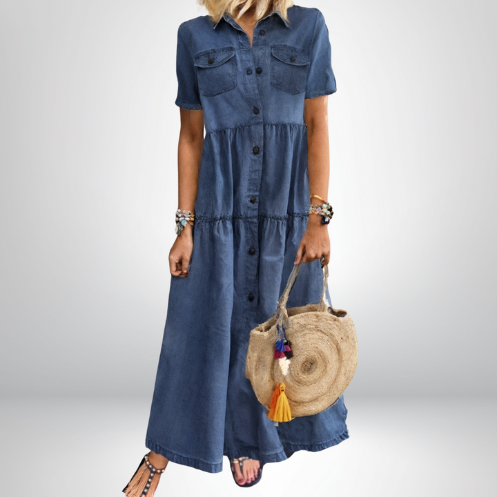 Jeanina® | Abito in Denim Morbido con Bottoni