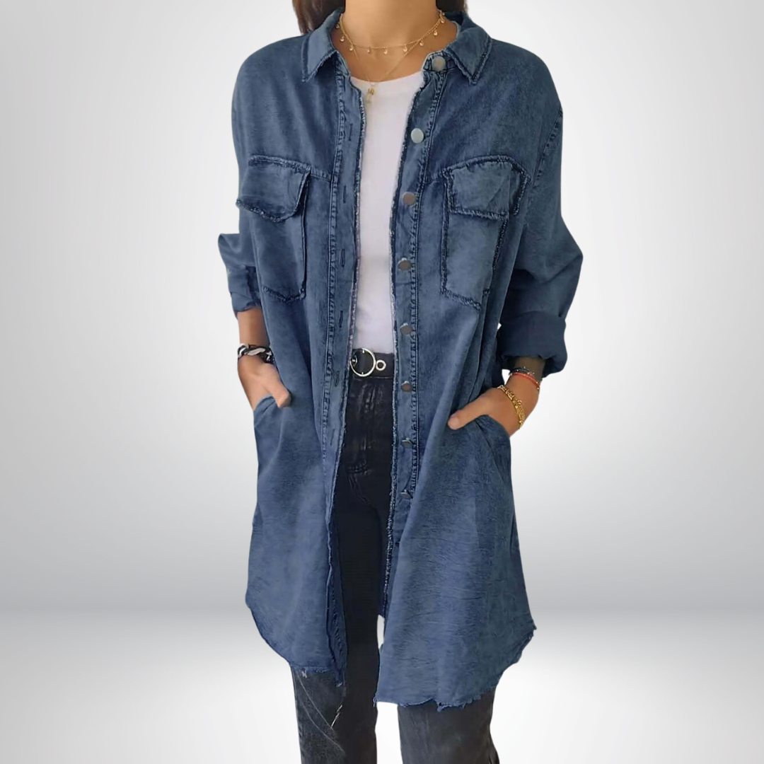 Jeanina® | Giacca di Jeans Chic a Maniche Lunghe con Collo - Elegante e Versatile