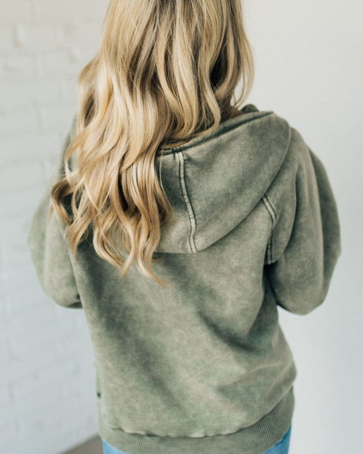 Clare - Felpa con Zip Henley Acid Wash