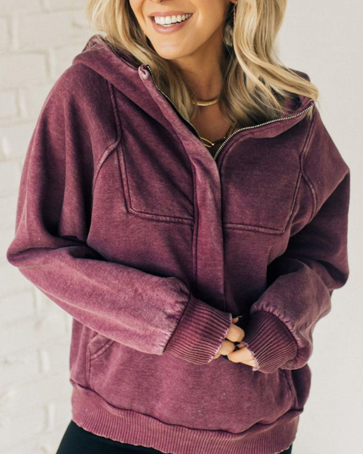 Clare - Felpa con Zip Henley Acid Wash