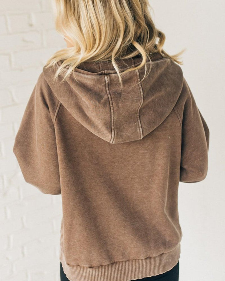 Clare - Felpa con Zip Henley Acid Wash