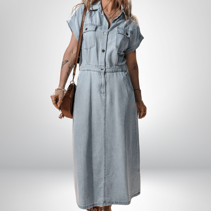 Jeanina® | Abito in Denim Chic con Maniche Corte a Batwing