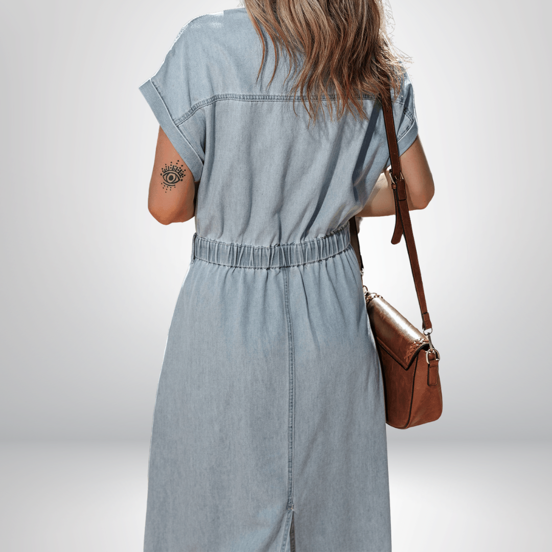 Jeanina® | Abito in Denim Chic con Maniche Corte a Batwing