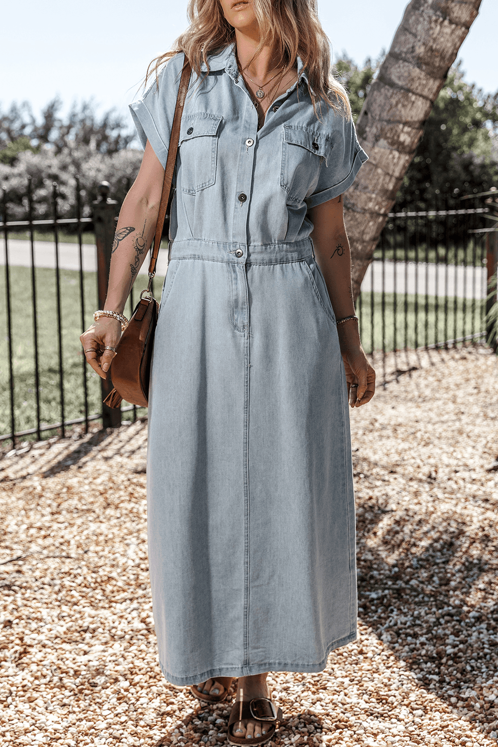 Jeanina® | Abito in Denim Chic con Maniche Corte a Batwing