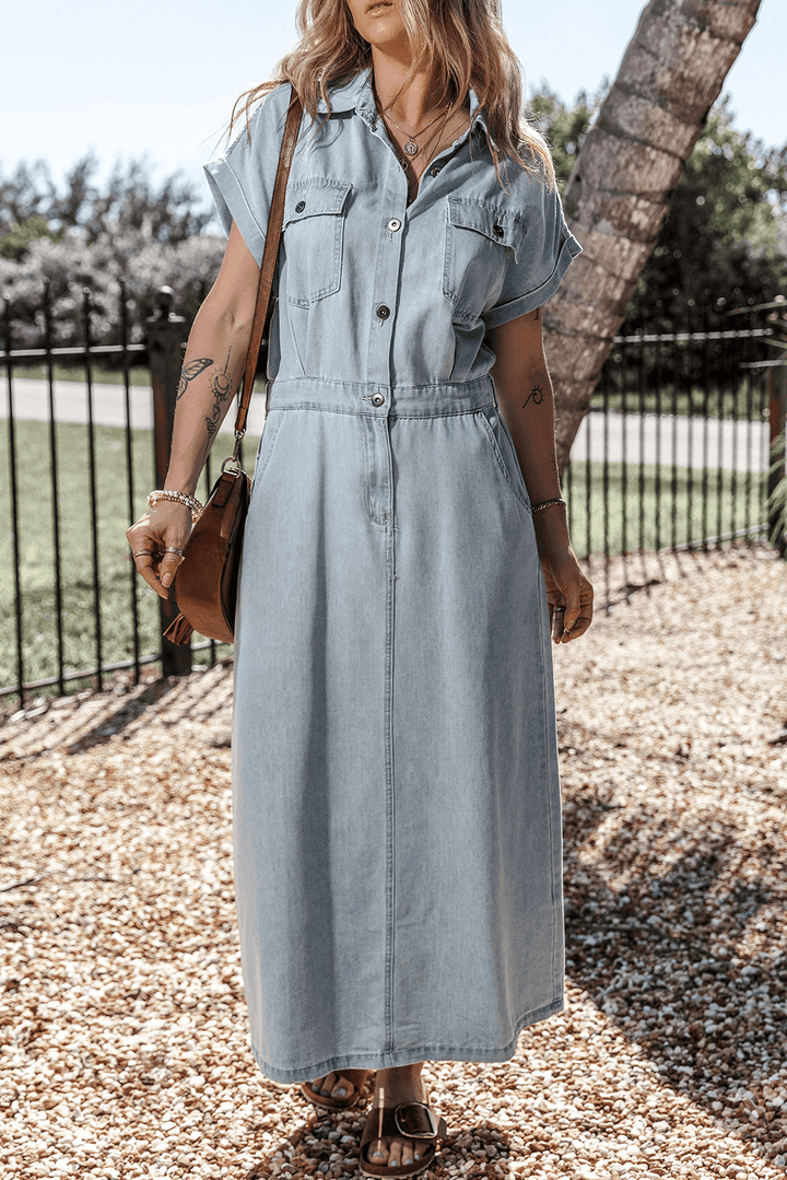 Jeanina® | Abito in Denim Chic con Maniche Corte a Batwing