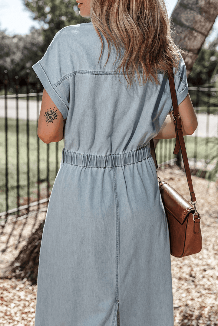 Jeanina® | Abito in Denim Chic con Maniche Corte a Batwing