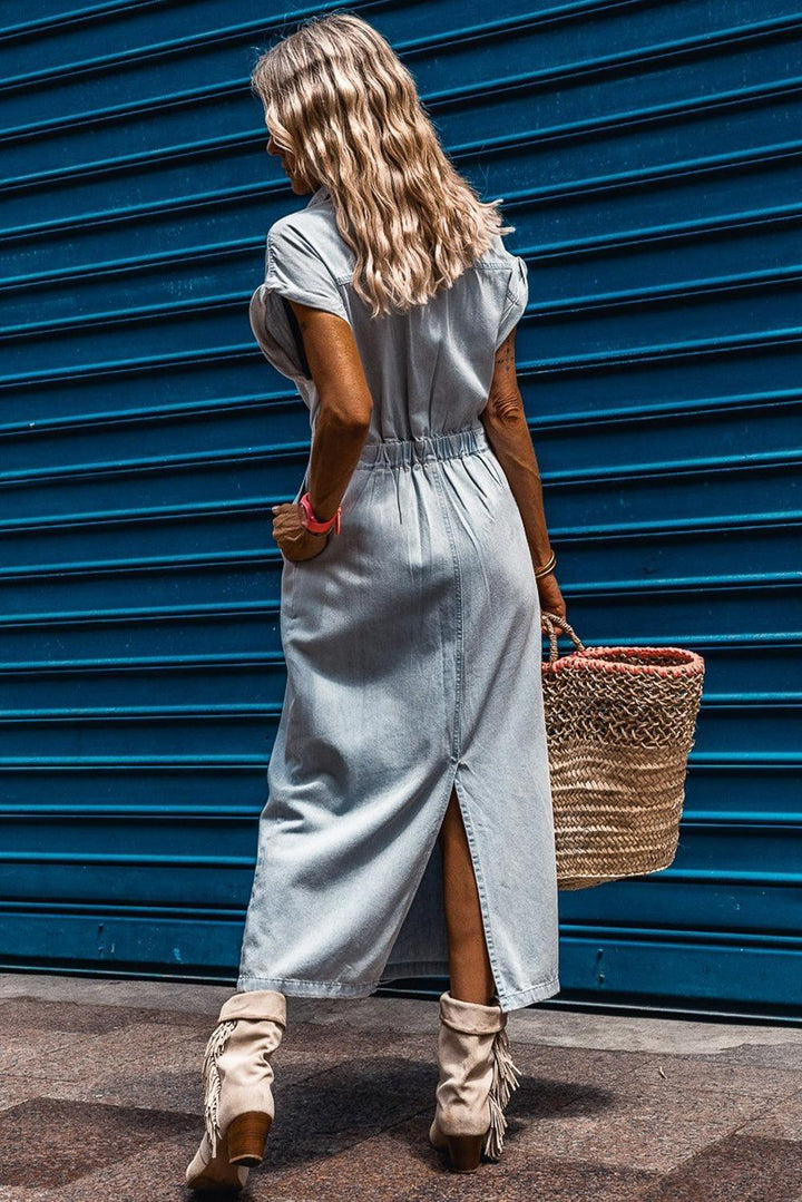 Jeanina® | Abito in Denim Chic con Maniche Corte a Batwing