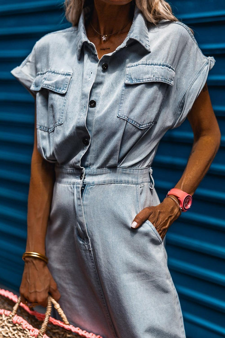 Jeanina® | Abito in Denim Chic con Maniche Corte a Batwing