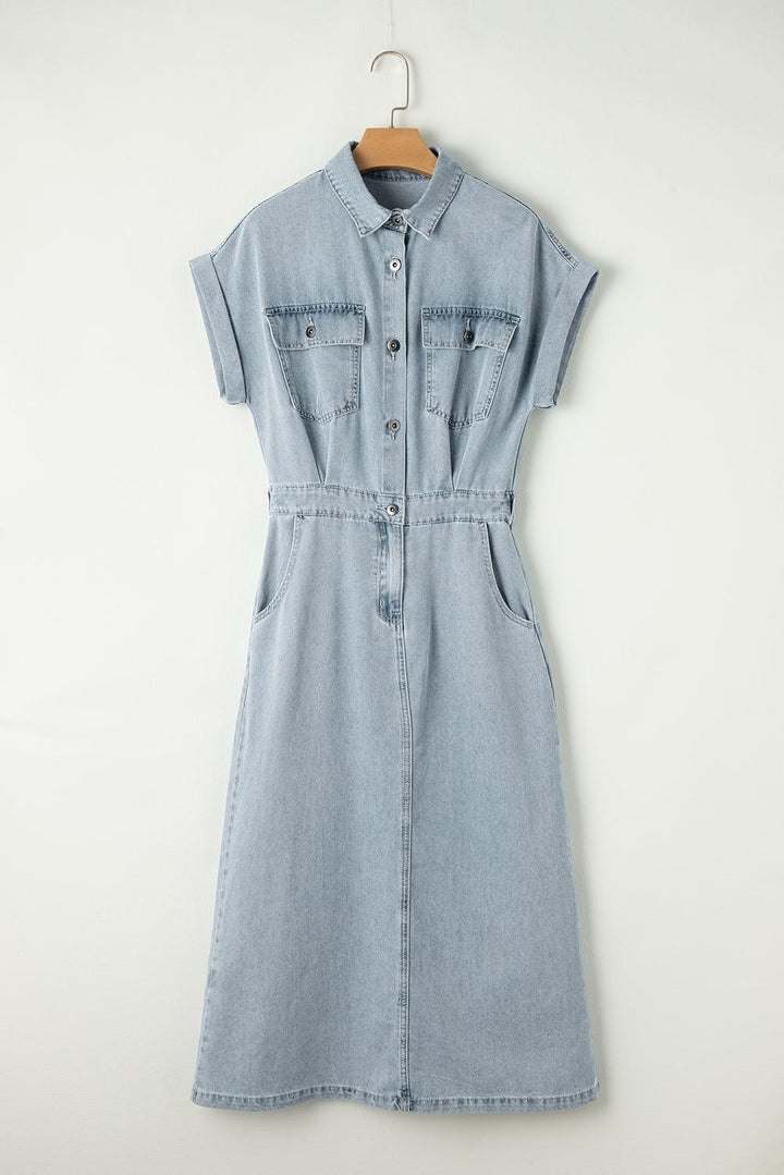 Jeanina® | Abito in Denim Chic con Maniche Corte a Batwing